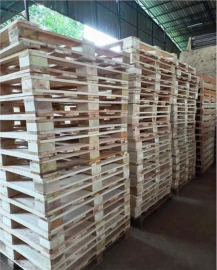 Pallet kayu dalam jumlah banyak di workshop PIKU